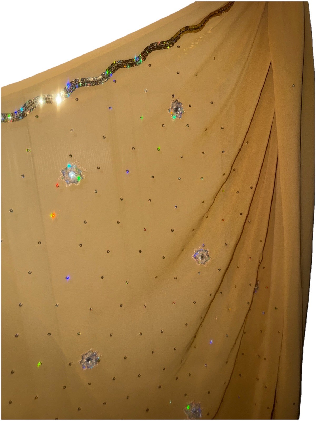 Yellow Gold Georgette Chiffon Saree Embellished Floral Sequin for Women