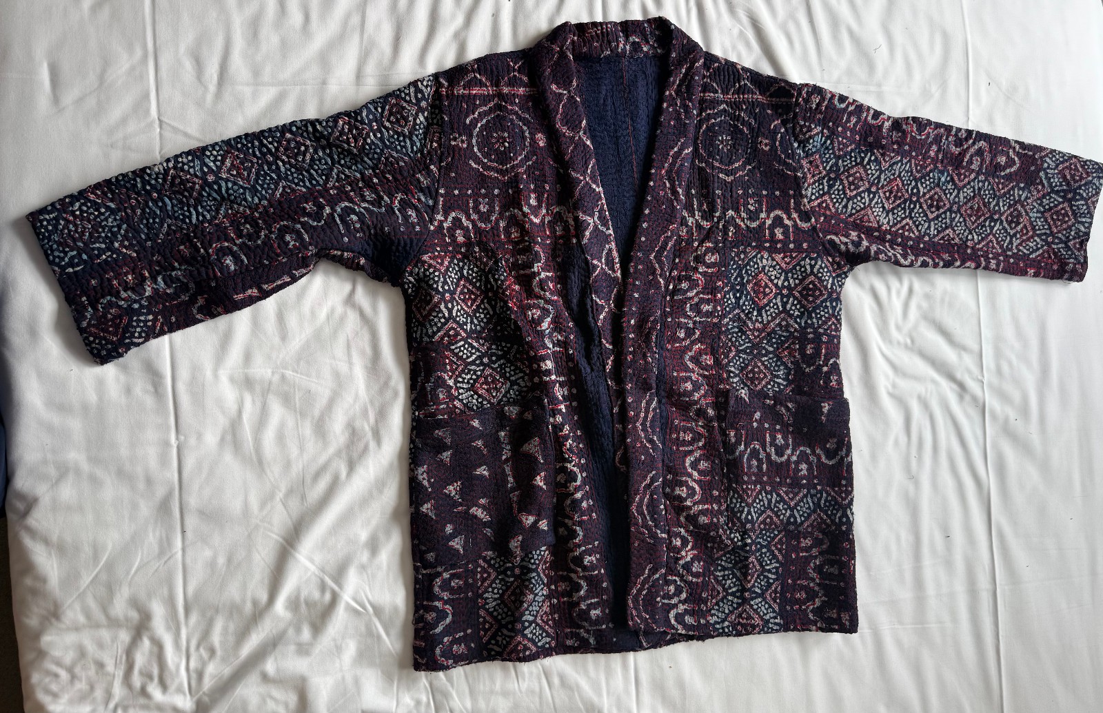 Indigo Quilted Kimono Jacket | Boho Cotton Coat | Handmade Kantha Style Layering