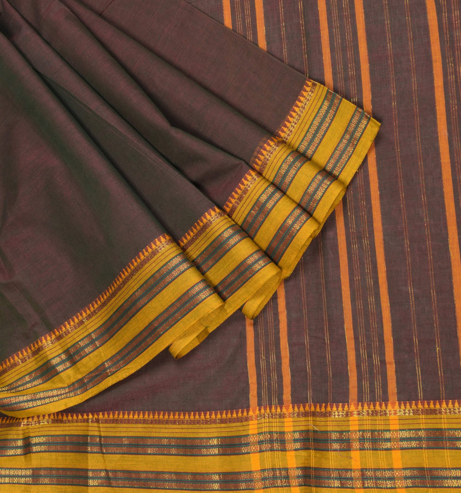 Sushila Vintage Maroon Handloom Saree Rudraksha Border Pure Cotton 6YD Saree Fab