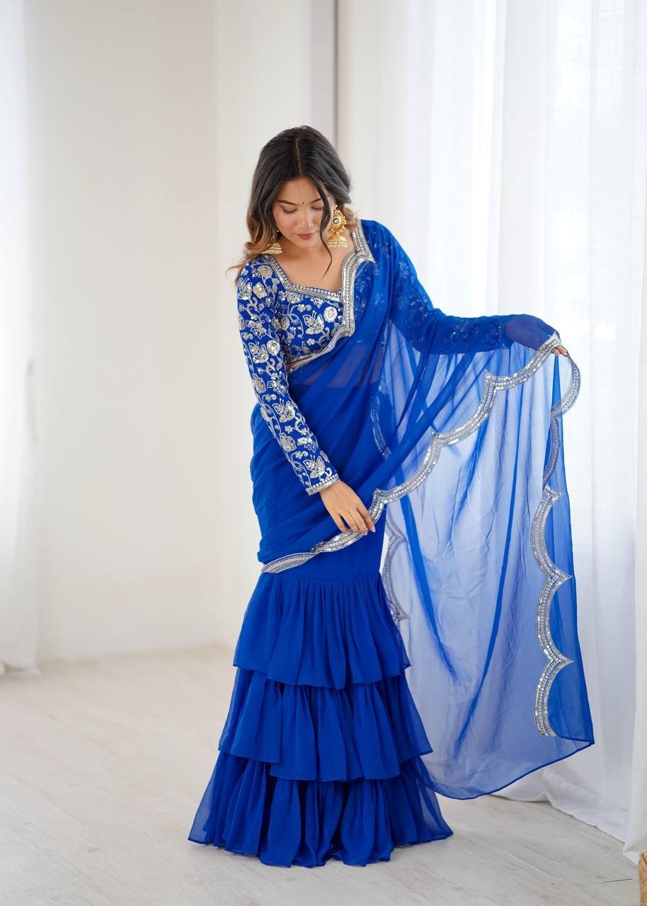 Designer Pre Drapped Saree Blouse Ready To Wear Saree Bollywood Party Wear Sari