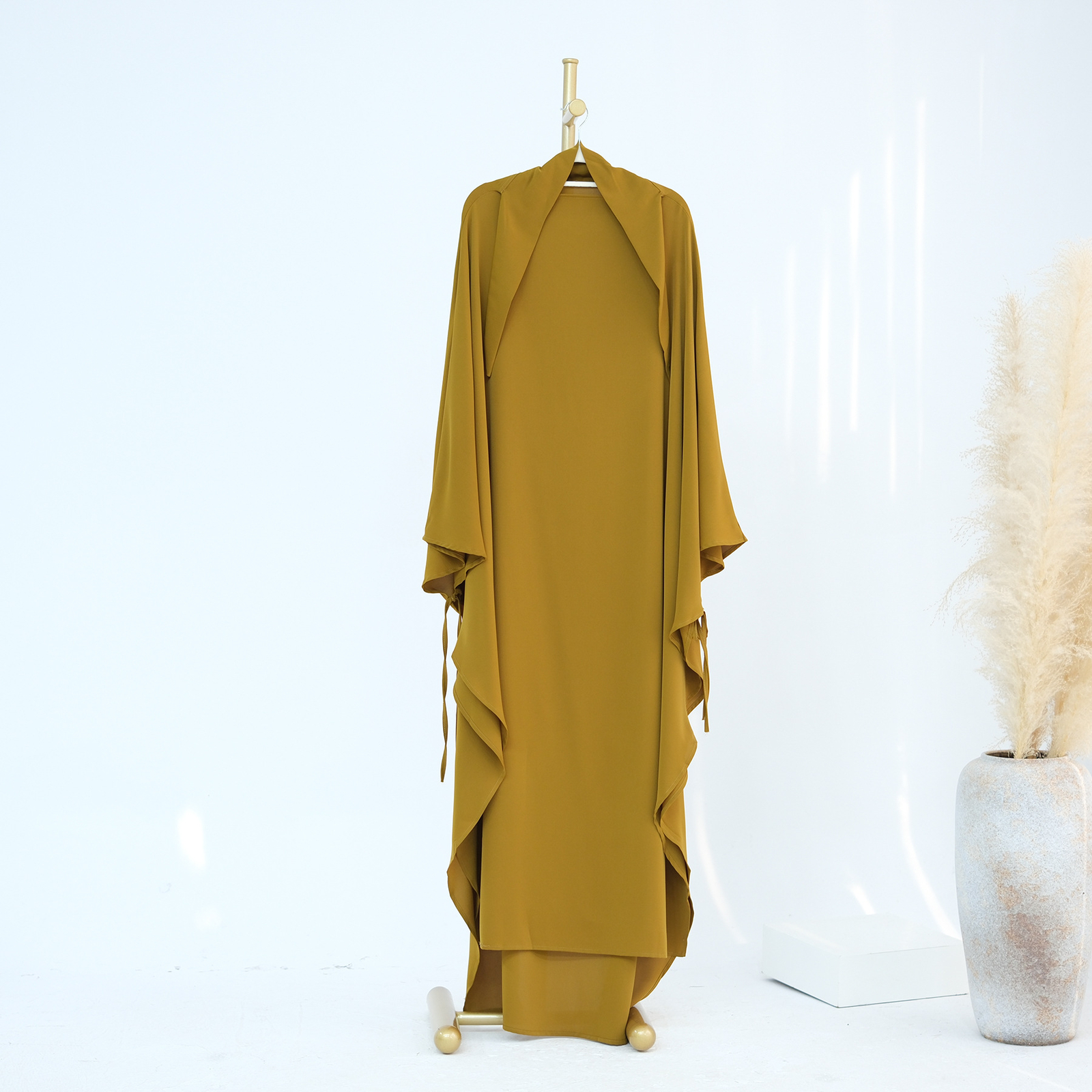 Muslim Women Solid Color Abaya Islamic Kaftan Khimar Headscarf Burqa Prayer Robe