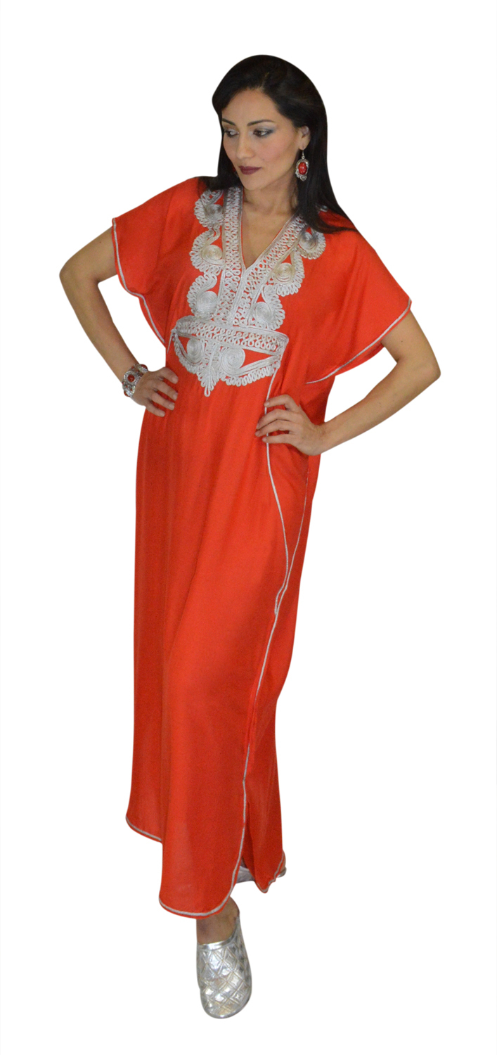 Moroccan Caftan Women kaftan Abaya Beach Cover Summer Long Dress Cotton Red