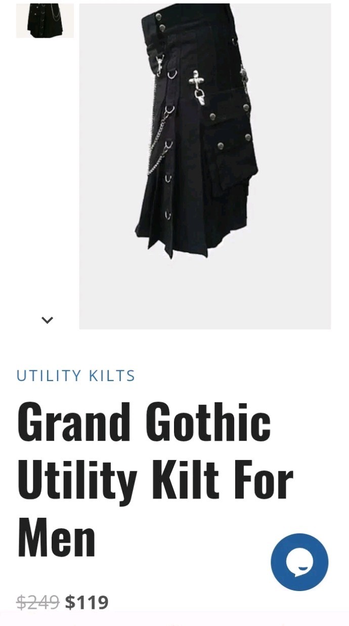 Scottish Unique Shop Grand Gothic Utility Kilt Black Cotton Men Size 42 Accents