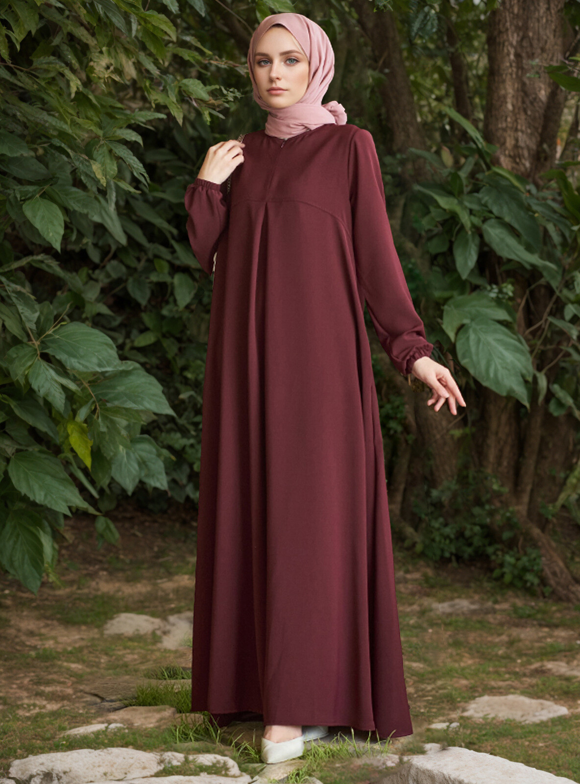 Muslim Kaftan Fashion Simple Burqa Arab Long Sleeve Abaya Ethnic Style Dress