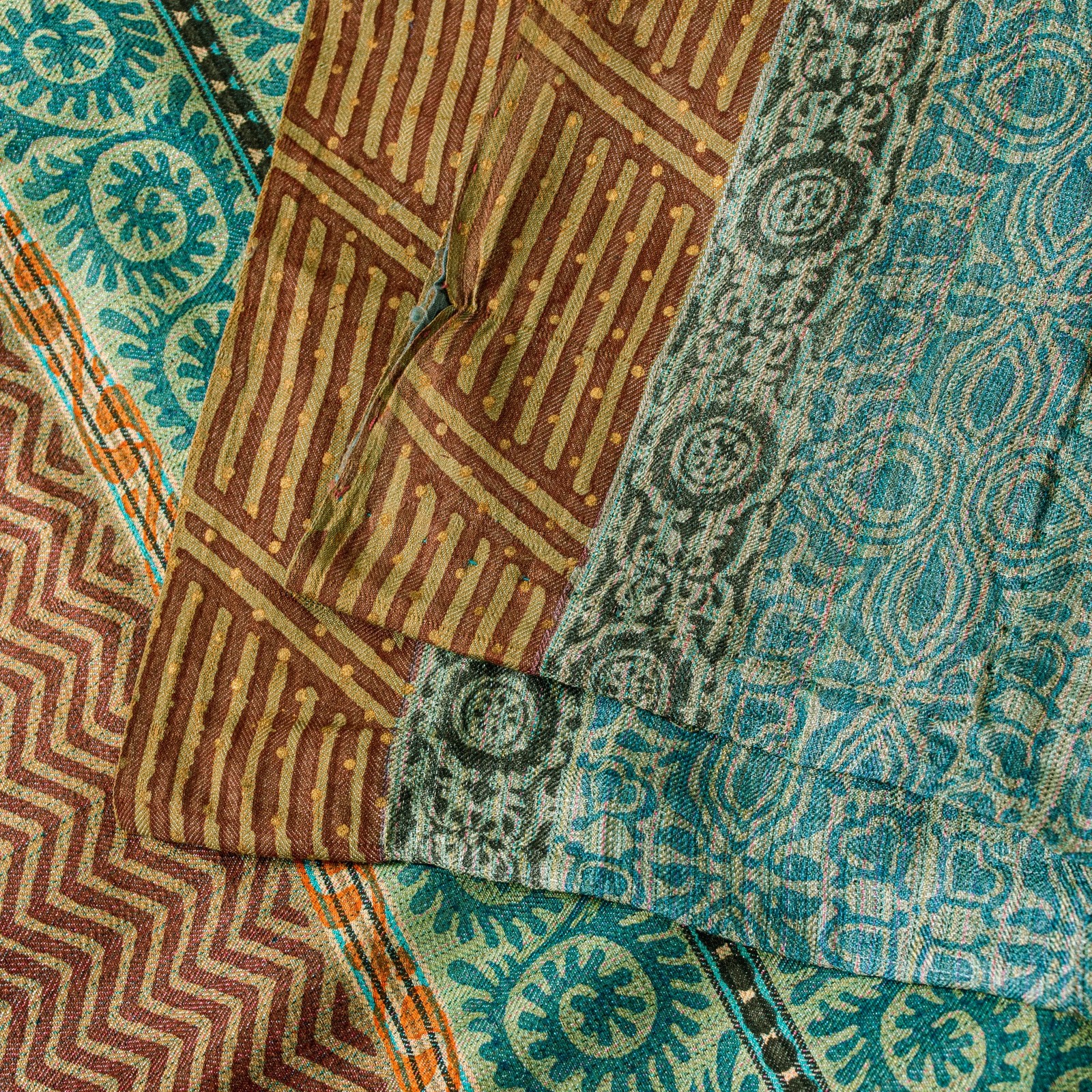 Sanskriti Vintage Blue Pure Woolen Sarees Fabric Block Printed Woven 5.5+Yd Sari