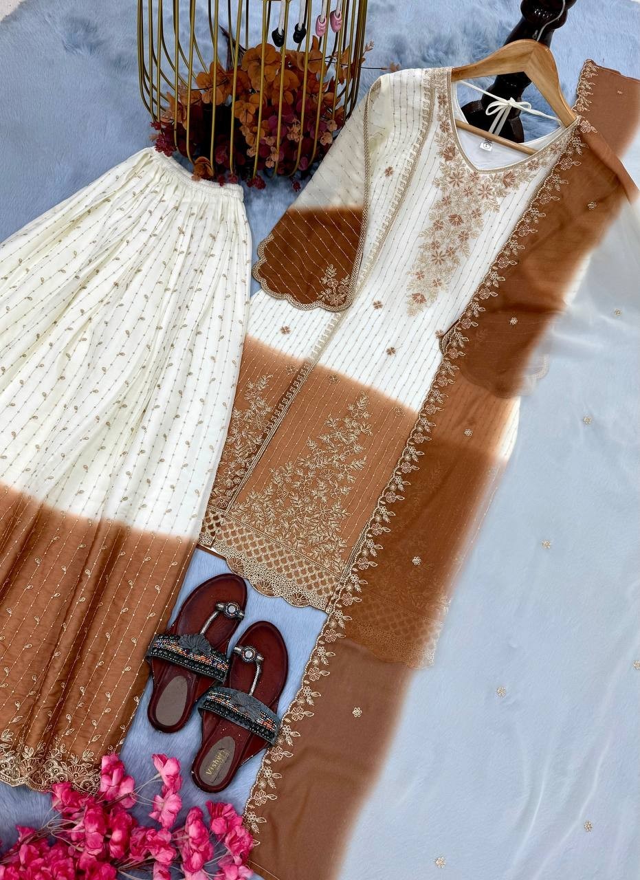 Attractive Designer Star Georgette Kurta Palazzo With Dupatta For Wedding Wear