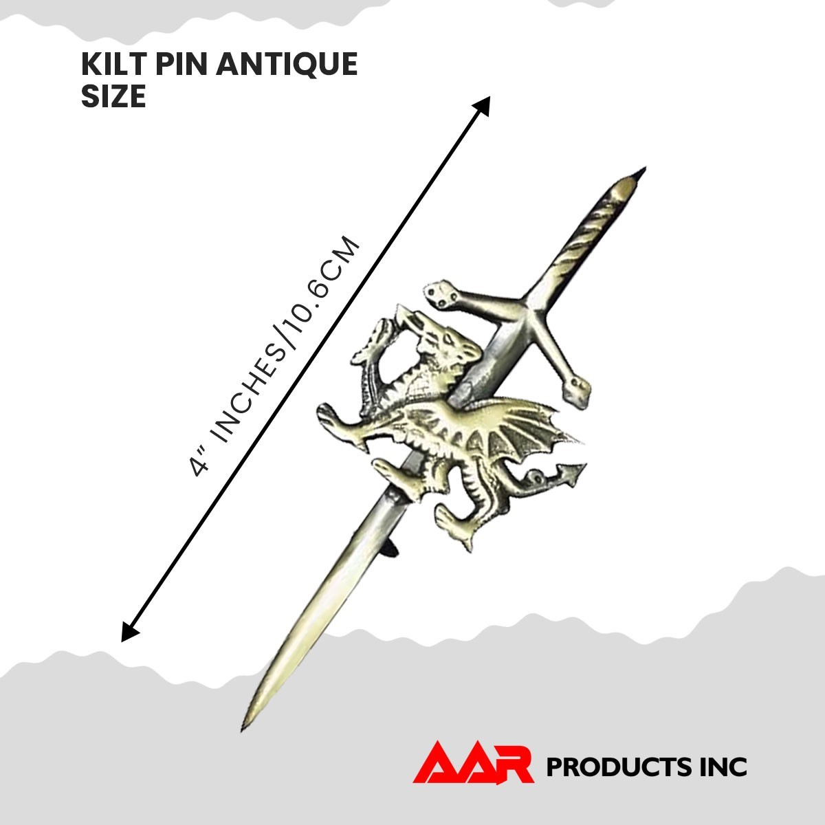 Kilt Pin Scottish Thisltle Wales Dragon Highland Kilts Pin 4″ Antique New AAR