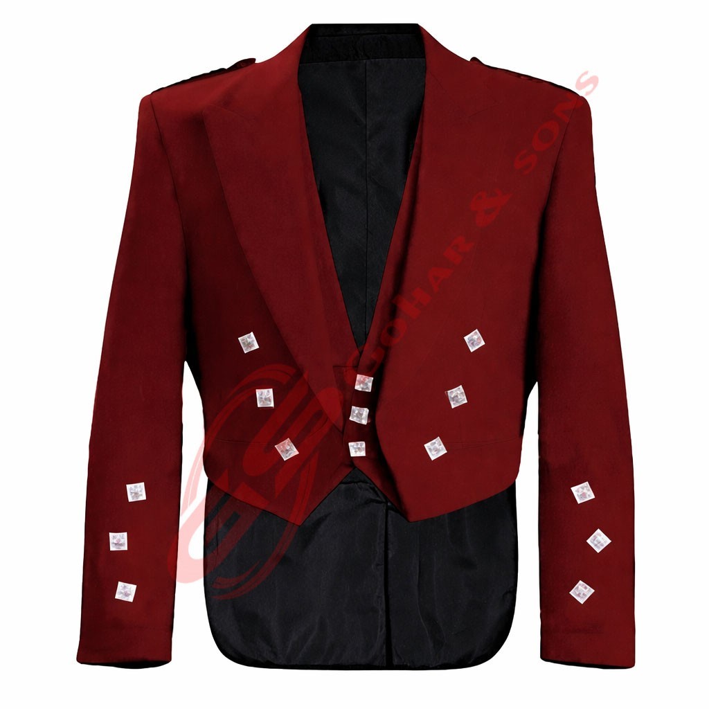 Scottish Men’s Prince Charlie Kilt Jacket with 3 Button Vest – Wedding Jackets