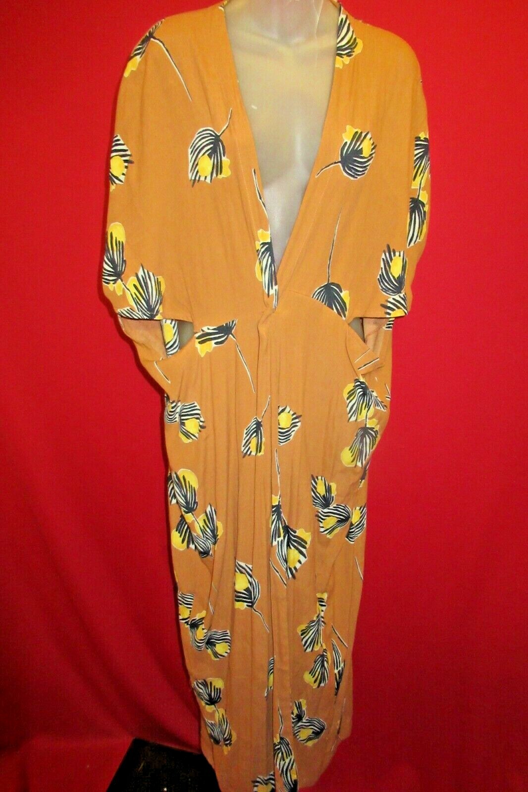 ~BEL KAZAN Anthropologie Exclusive Prin “LOIS”t Orange Kaftan Duster Kimono OS