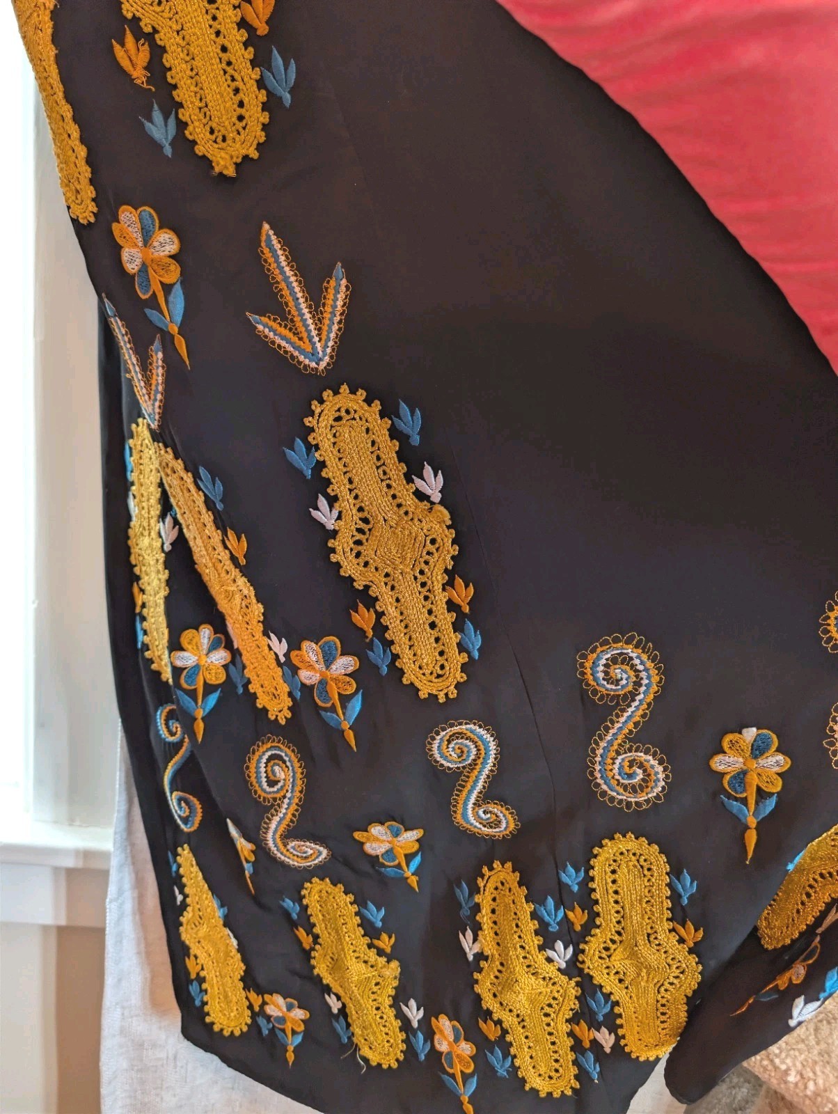 Women’s Black & Gold Embroidered Kaftan Dress Palestinian; traditional;