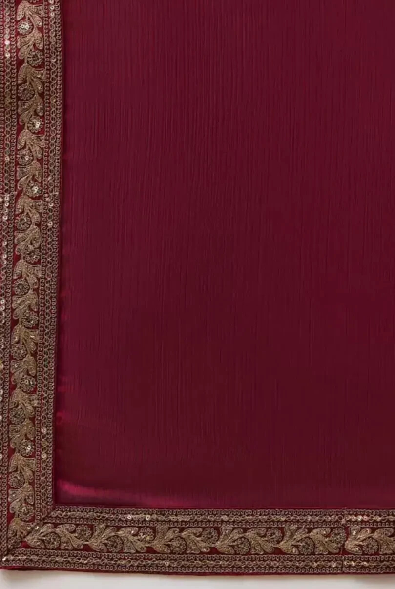 Maroon Satin Saree Sequence Embroidery Party Wear Free Petticoat