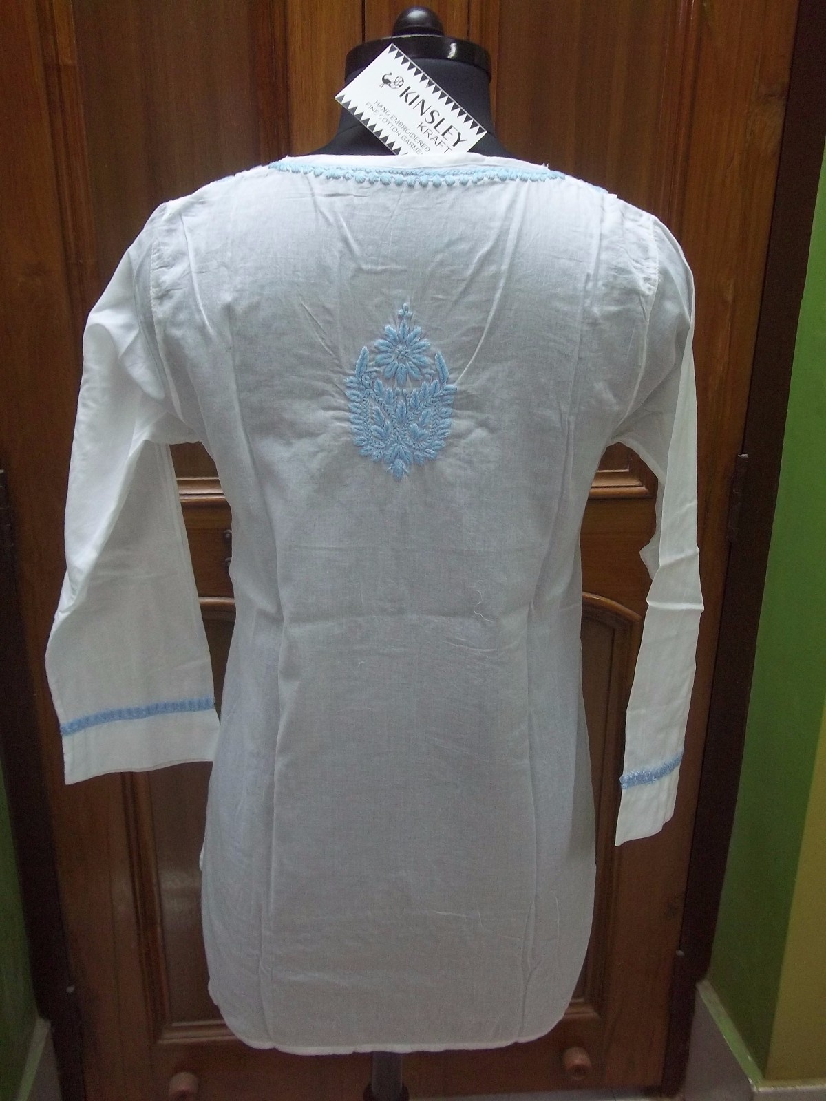 HANDMADE CHIKAN EMBROIDERY S 38″ ETHNIC BLOUSE 100% COTTON TOP KURTA KURTI TUNIC