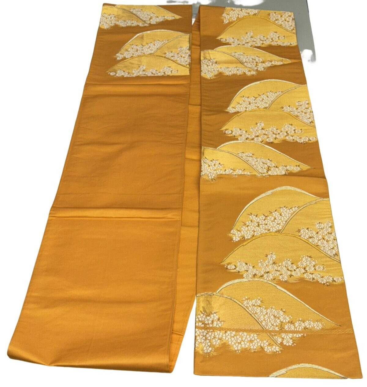 Japanese Vintage Kimono Fukuro Obi silk Orange expensive embroidery 170×11.8in