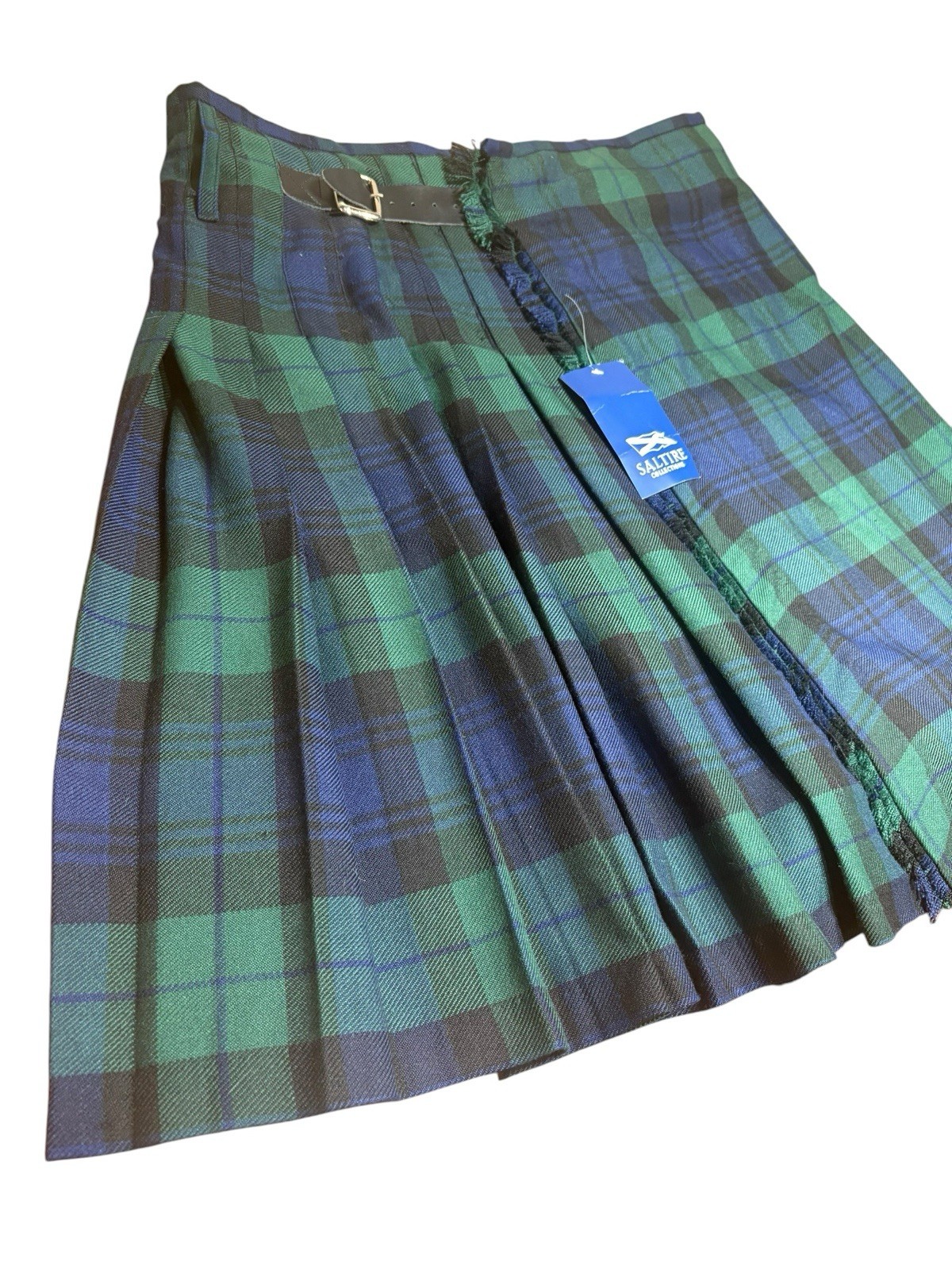 NEW Saltire Collections Blackwatch Tartan Kilt Sz 42 Pleated Scottish Green/Blue