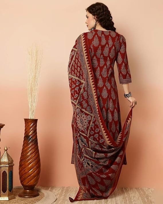 KLOSIA Women Viscose Printed Kurta Pant Dupatta Set