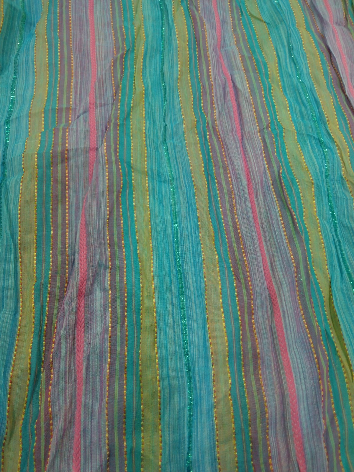indian saree fabric Blue Pink Green Sparkles yellow glitter stripes striped