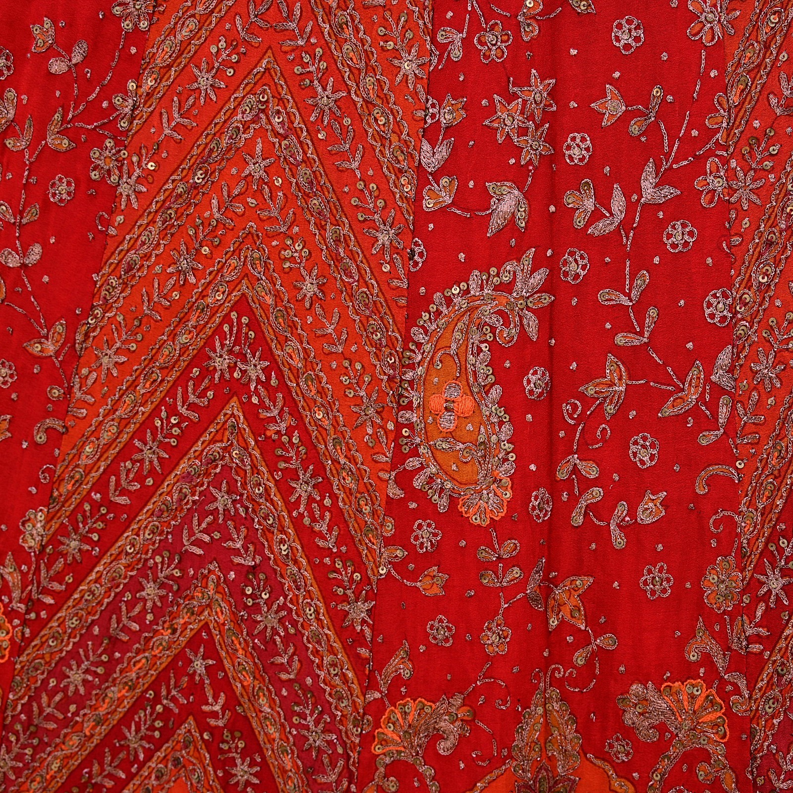 Pre-owned Orange Pure Silk Hand Embroidered Ritu Kumar Designer Lehenga 3pcs set