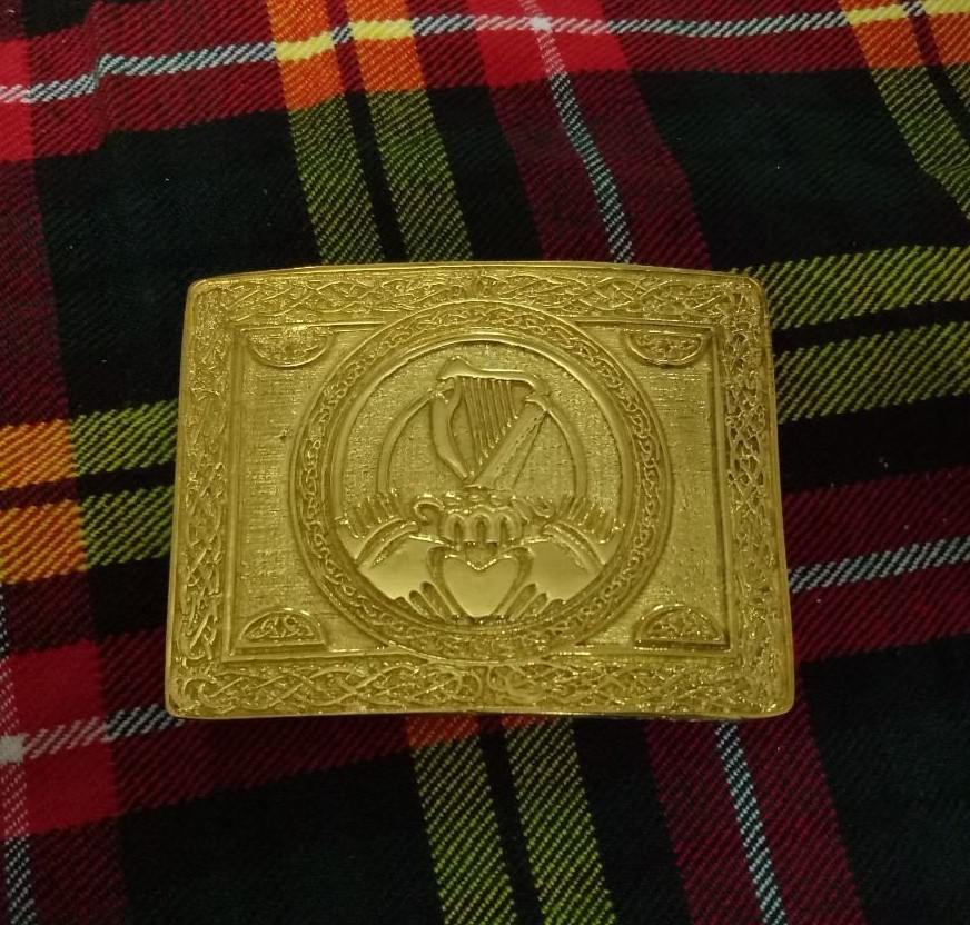 Irish Claddagh Kilt Belt Buckle Gold Plated/Scottish Celtic Knot Harp Buckles