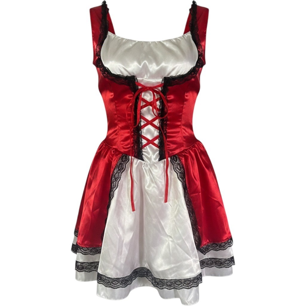 Little Red Riding Hood Costume XS Red White Dirndl Dress Halloween Teen