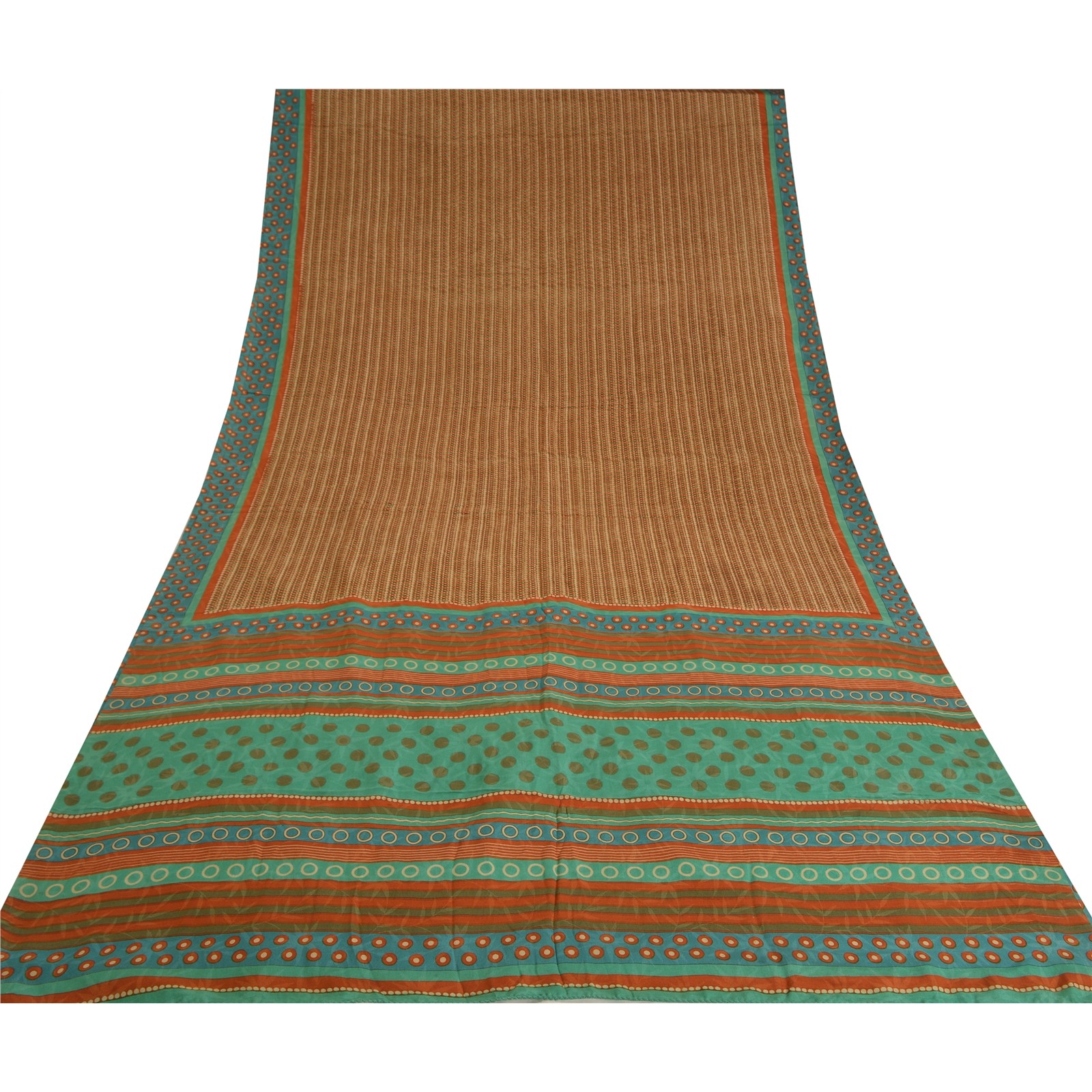 Sanskriti Vintage Sarees Multicolor Pure Crepe Silk Printed Sari Craft Fabric