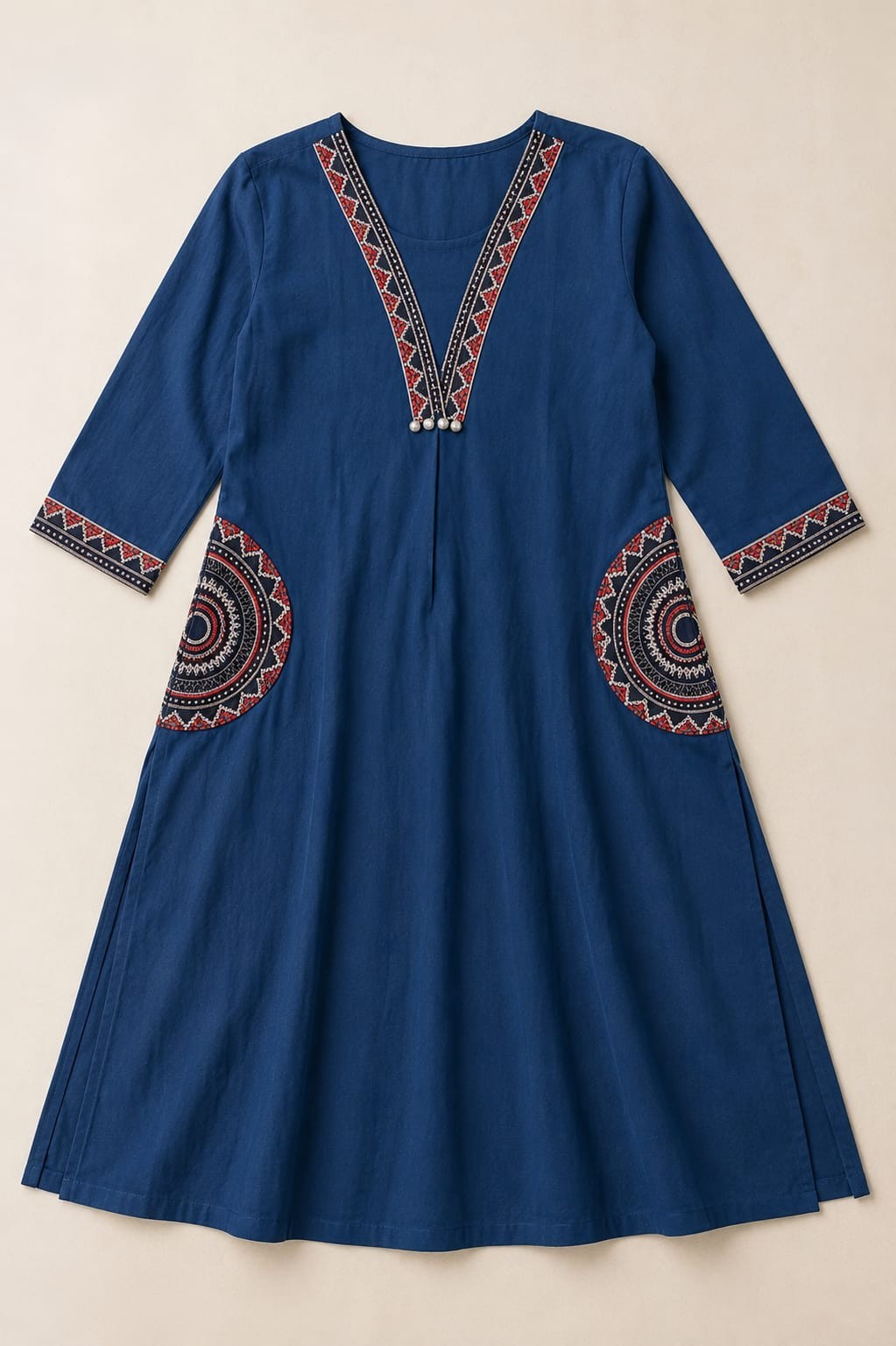 Ethnic motifs Thread work Cotton Kurta with Palazzo. Colour – Blue/Yellow/Red
