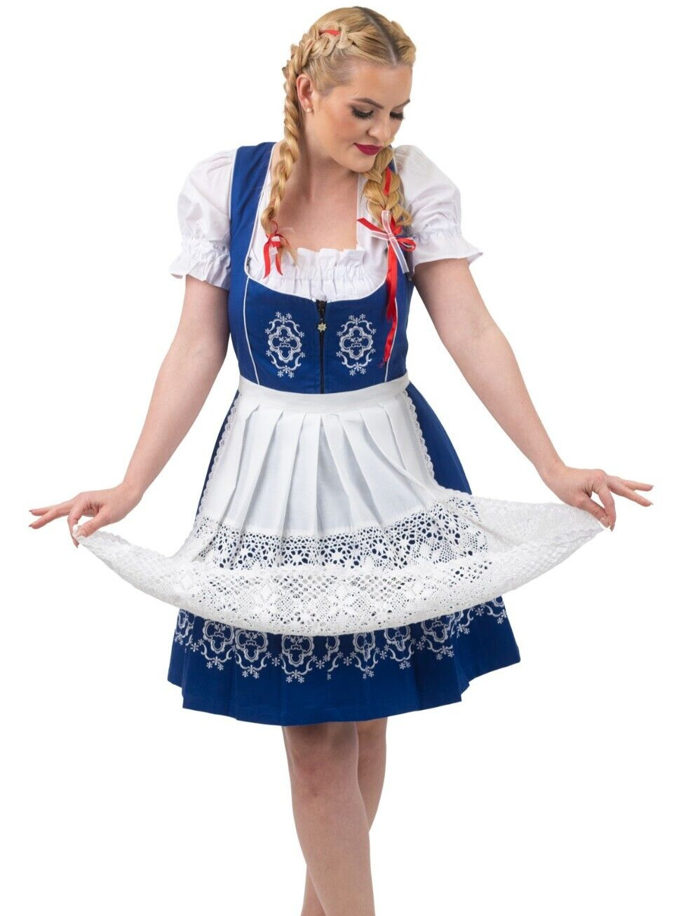German Dirndl Dress 2XL 22 + Apron +Top EMBROIDERED Oktoberfest Waitress BLUE