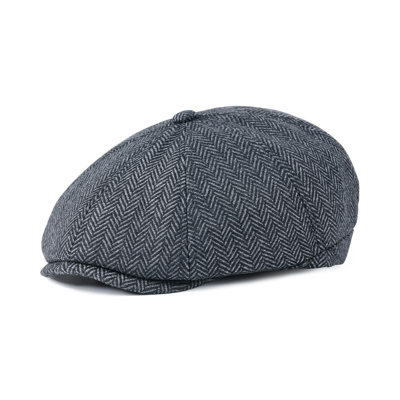 VOBOOM Men Wool Blend 8 Panel Newsboy Cap Herringbone Cabbie Flat Tweed Hat
