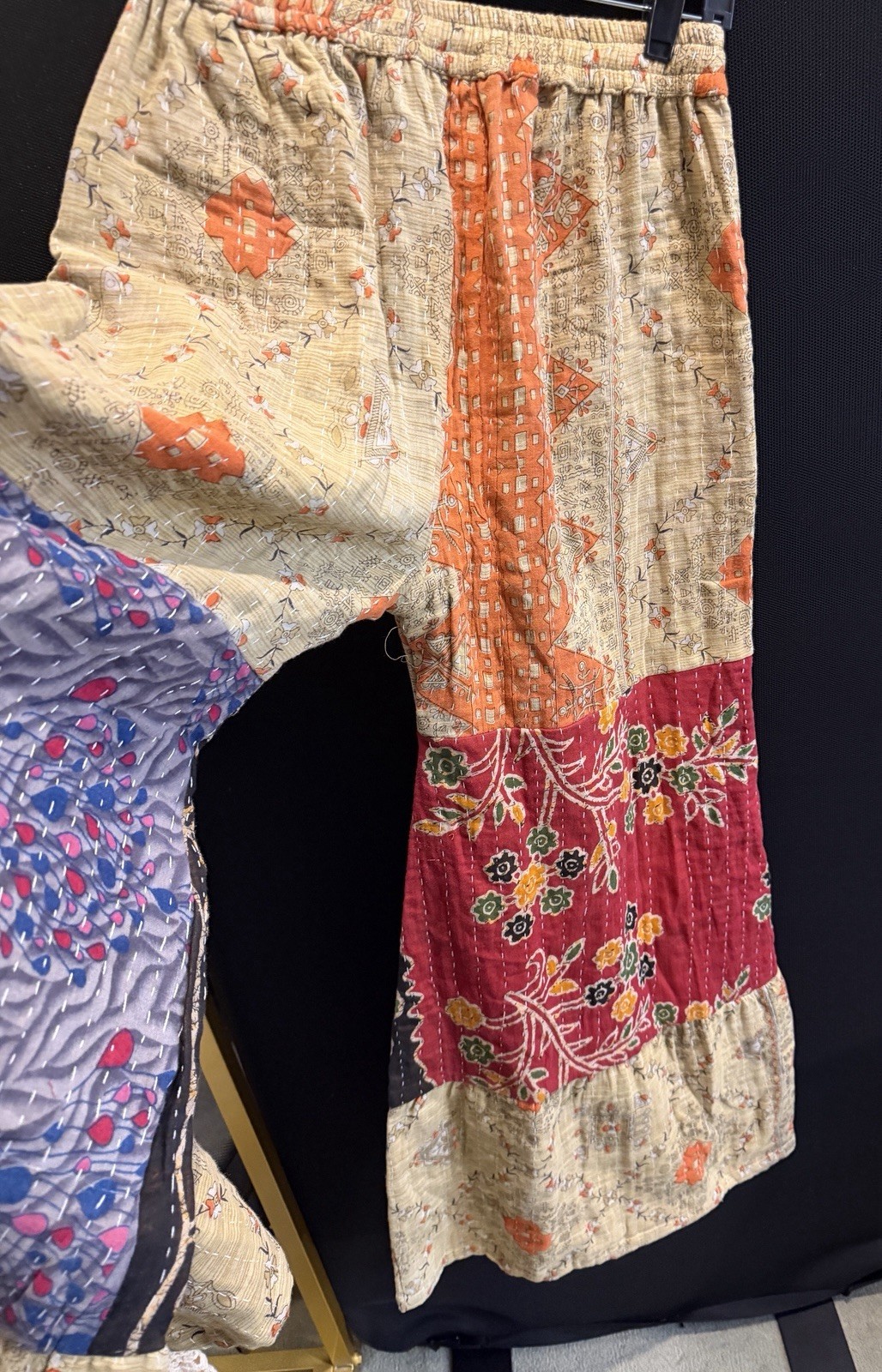 🔥Kantha Patchwork Bell Bottom Pants OS Artisan OOAK Crop Top Set M/L