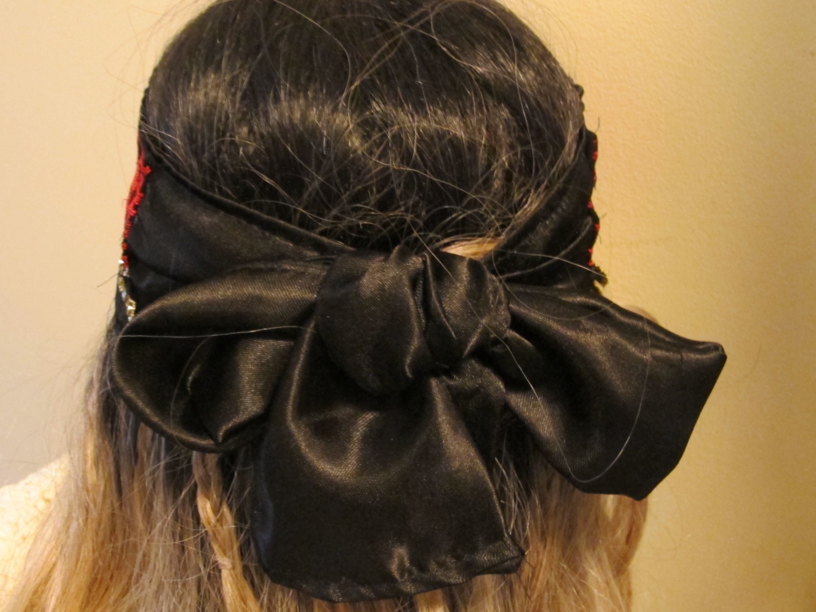 Palestinian Red Black Embroidered Headband on Satin with gold coins