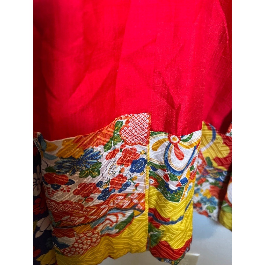 Vintage 70s Handmade Kimono Robe Japanese Childrens Multicolor Floral Fruit