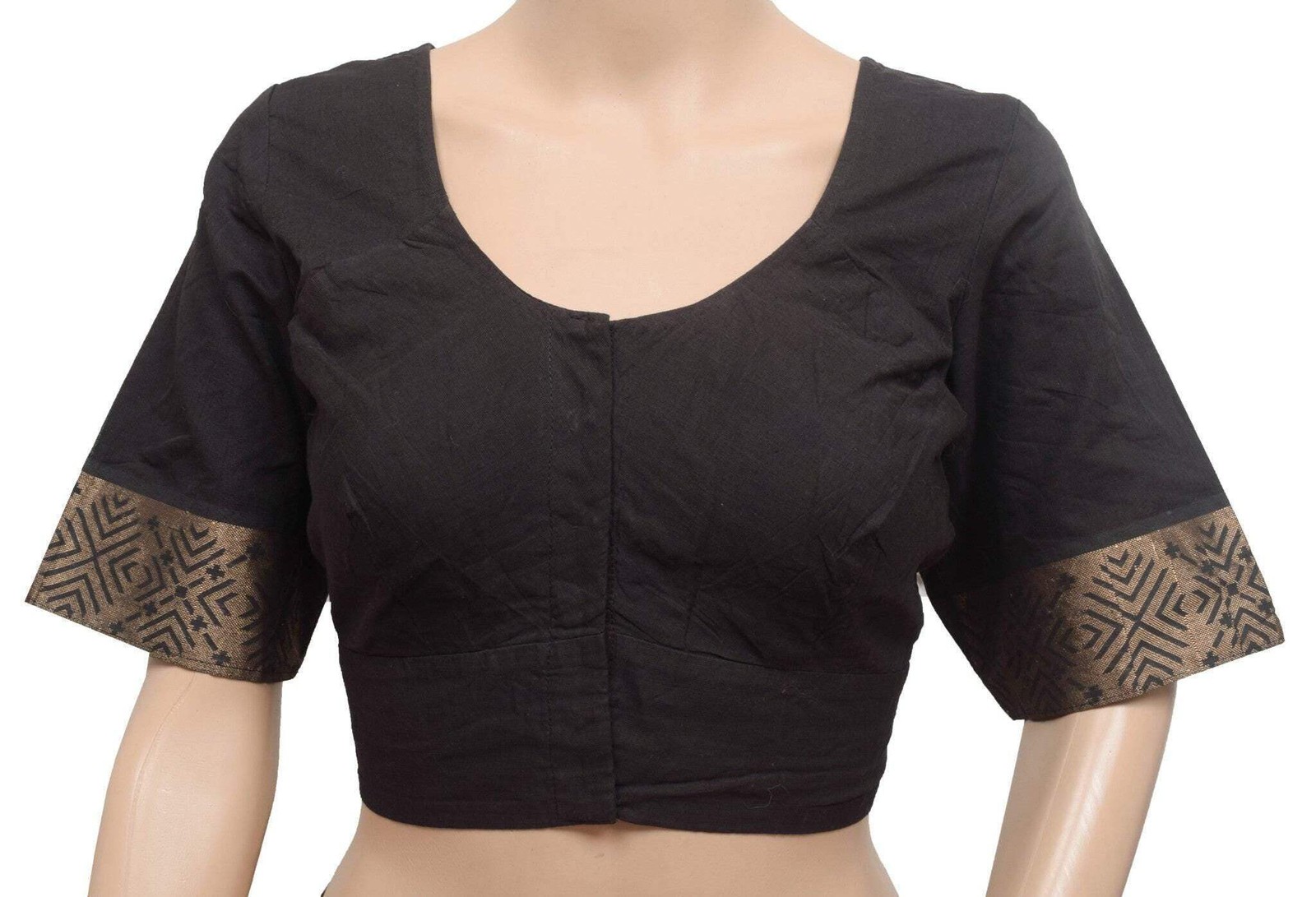 Sushila Vintage Readymade Stitched Sari Blouse Black Pure Cotton Woven Choli 40
