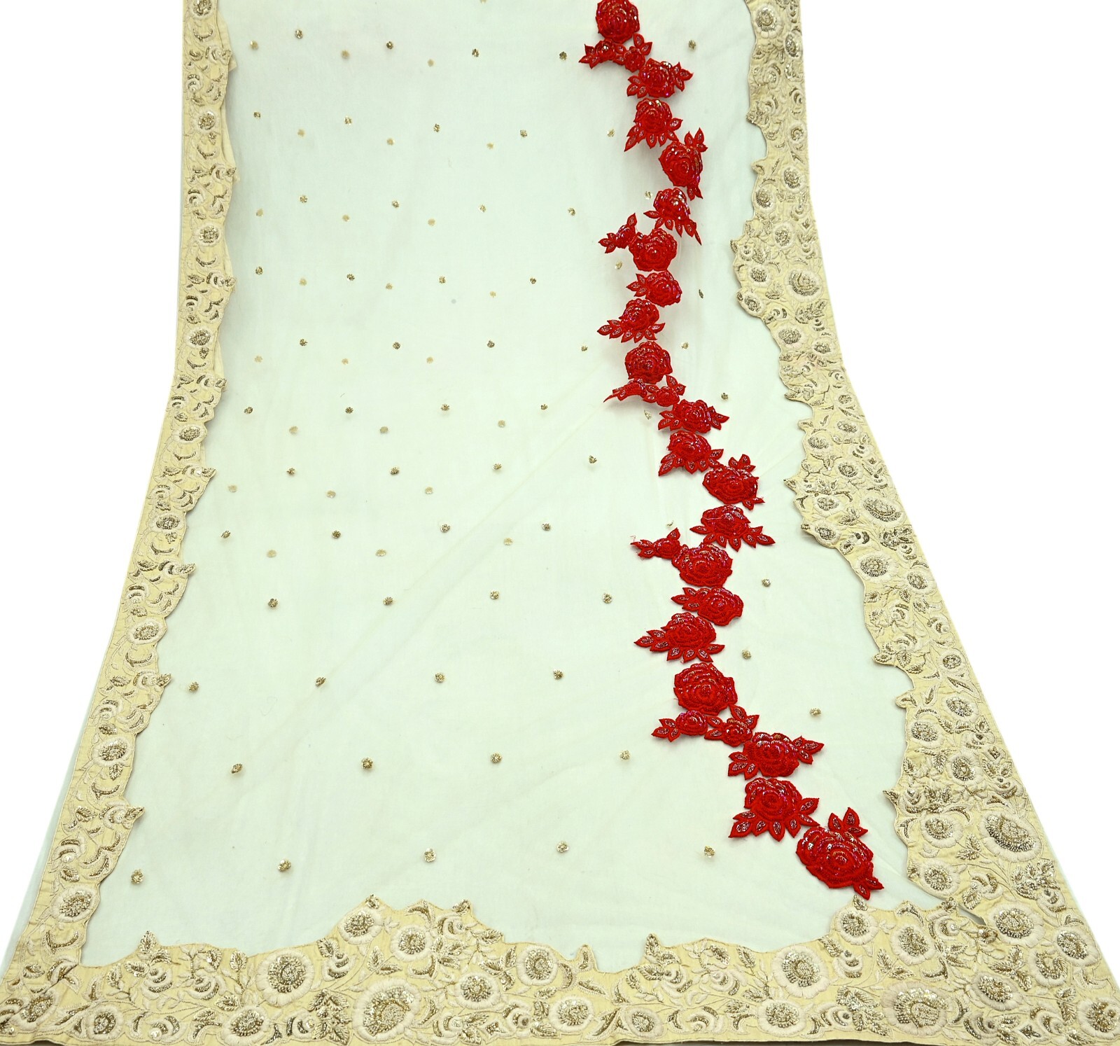 Indian Pre-Owned Heavy Sari Ivory Net Hand Embroidered Designer Abu jani Sarees