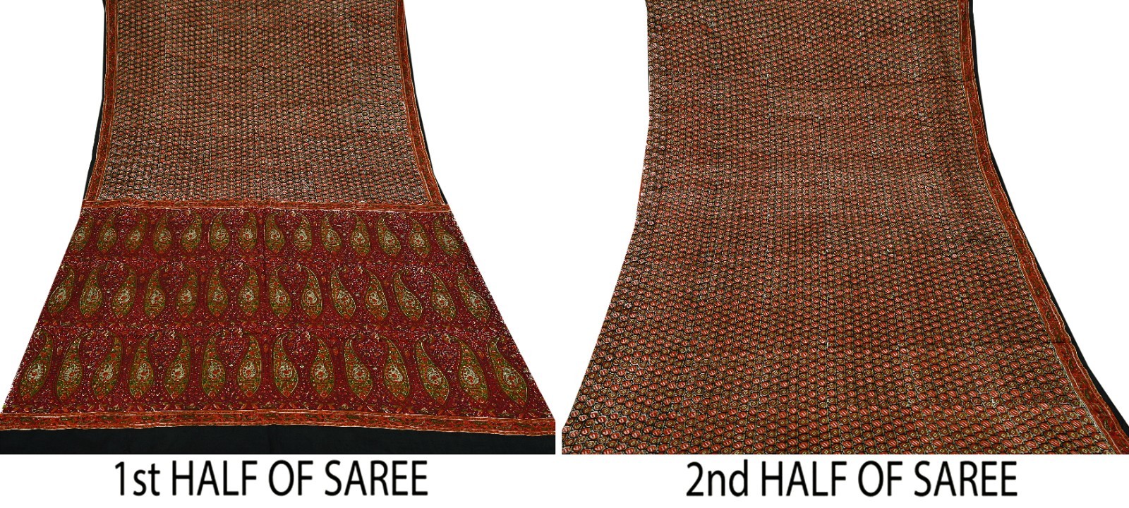 Vintage Sari Black & Maroon Pure Silk Printed Sarees 6yd Craft Fabric Sewing