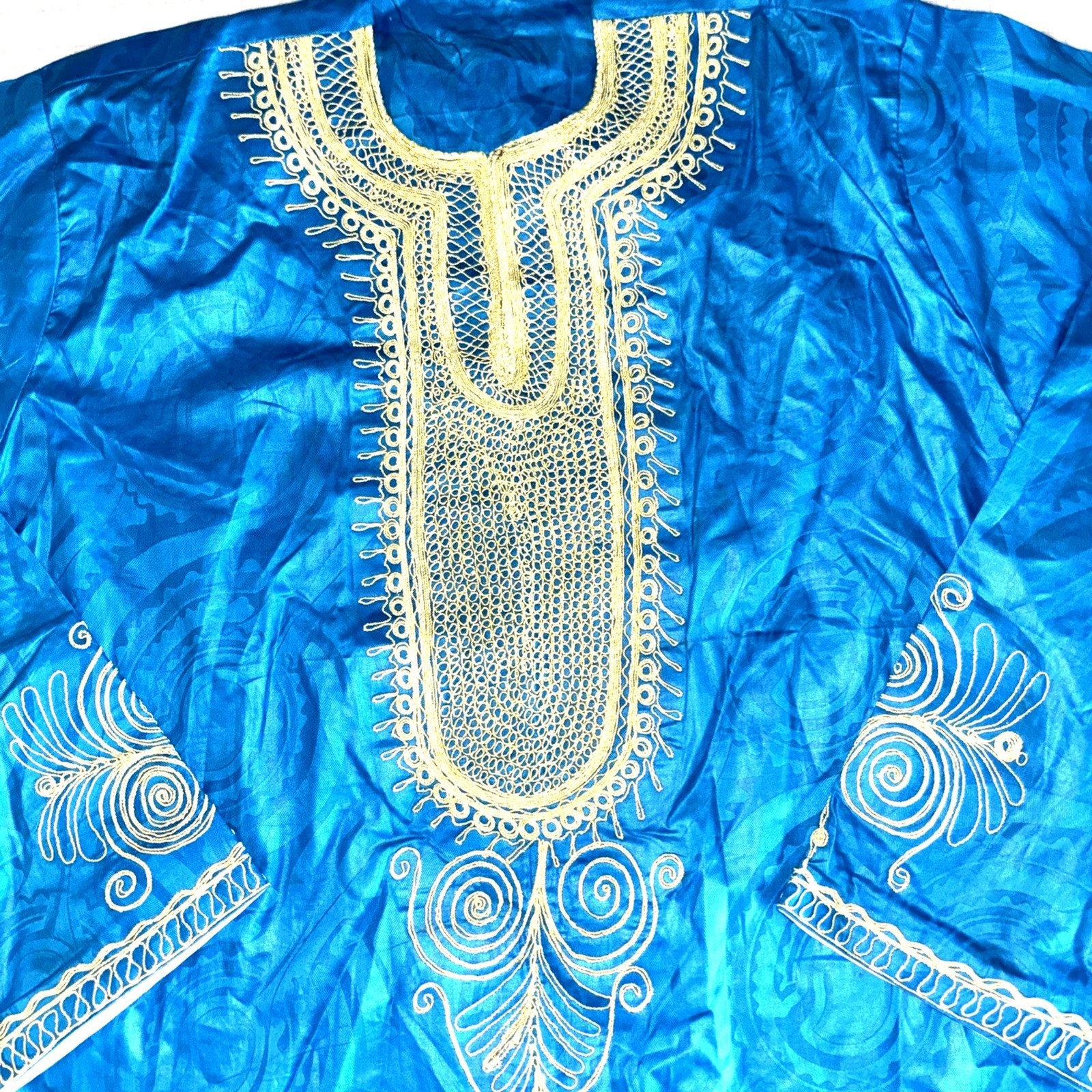 African Dashiki Outfit Royal Blue/Gold Embroidered Long Shirt