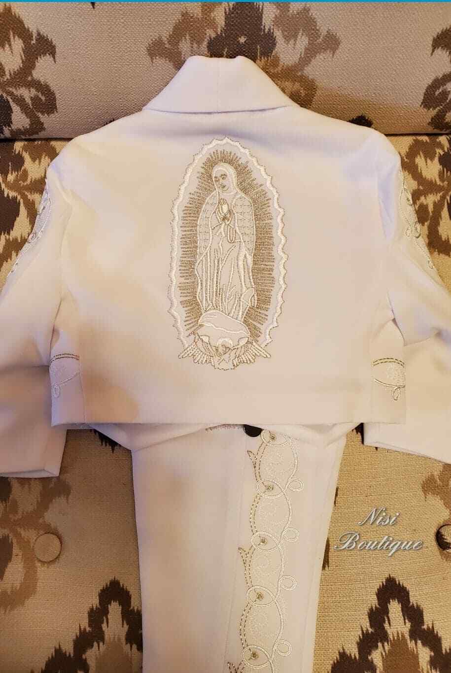 Free Shipping!! Our Lady of Guadalupe Beautiful 6 Pieces Boy White Charro Suit