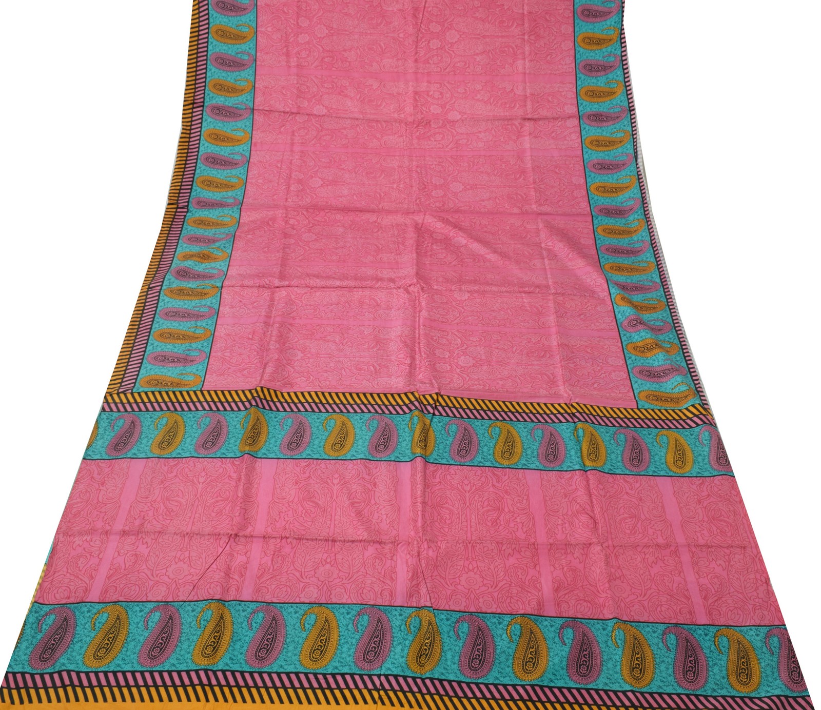 Sushila Vintage Pink Sari 100% Pure Silk Printed Floral Soft Craft 5 Yard Fabric