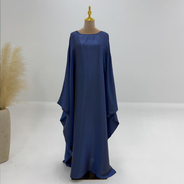 Women Shiny Dress Fashion Muslim Arab Robe Loose Bat Sleeved Round Neck Burqas