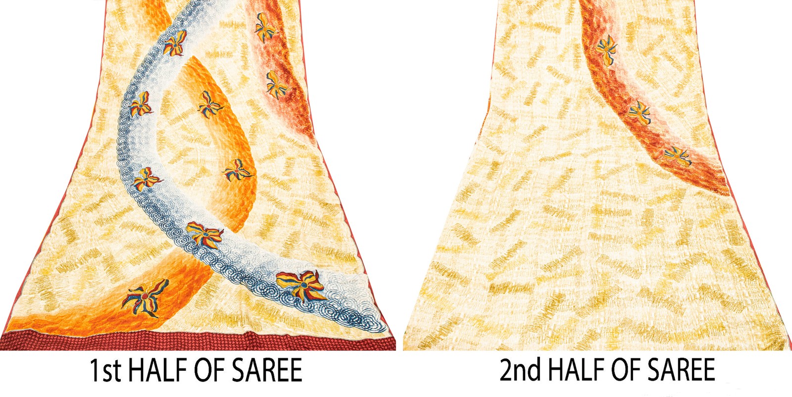 Sanskriti Vintage Cream Pure Crepe Silk Sarees Abstract Print Craft 5.5+YD Sari