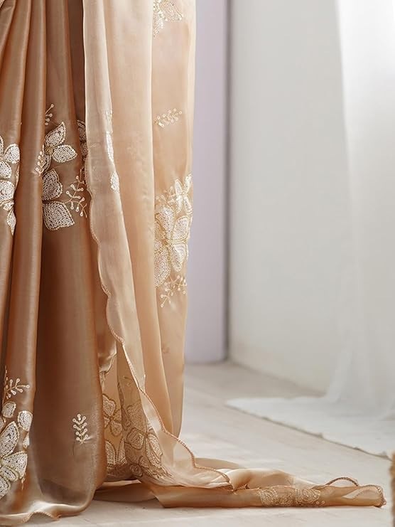 Women’s Shimmer Organza Sequence Embroidery Saree With Unstitched Blouse Piece