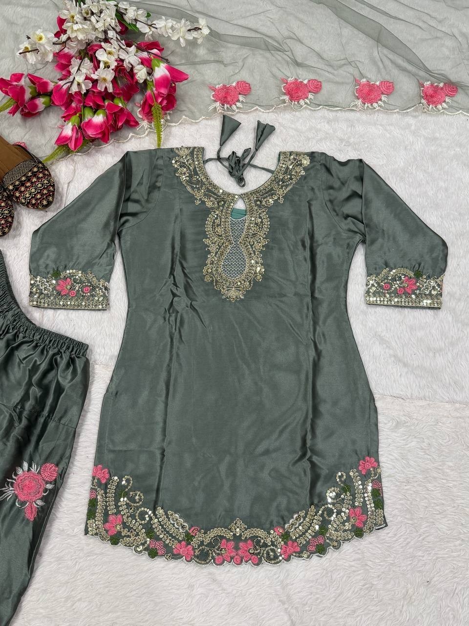 Latest Collection Japan Satin Salwar Kameez With Organza Dupatta For Women