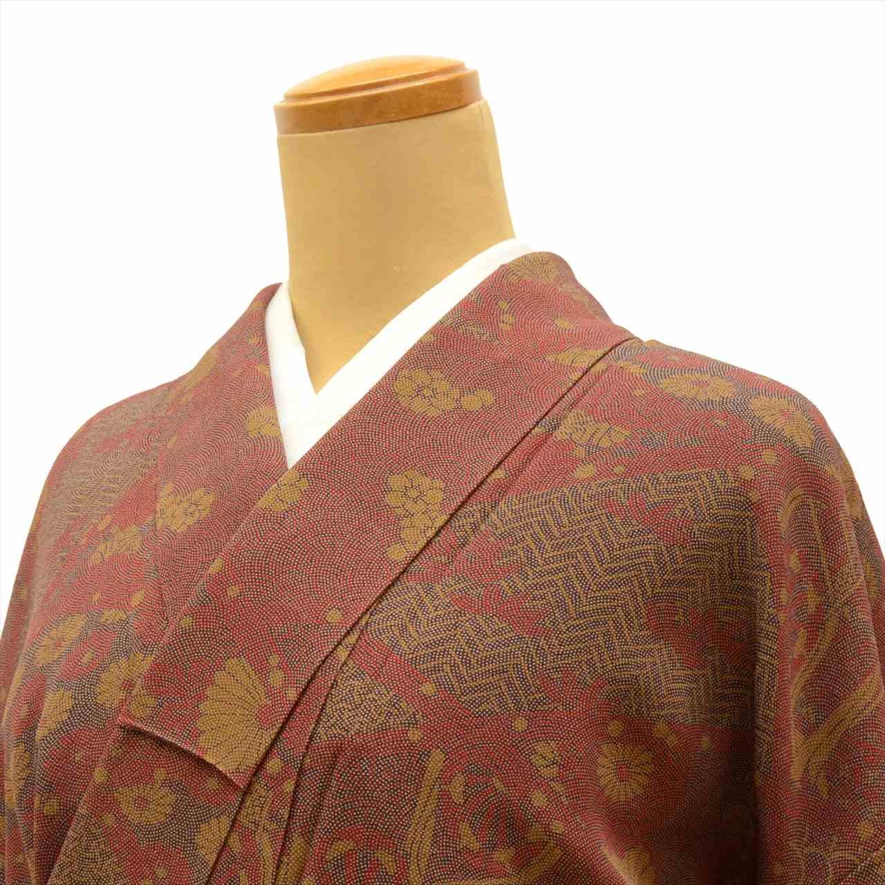 Vintage Japanese Kimono | Komon | Red Brown Silk Crepe | Sustainable | uu0675b