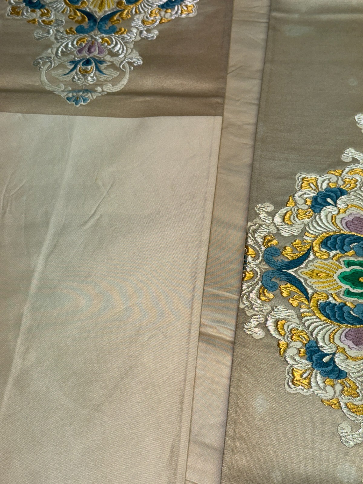 Japanese Vintage Kimono Fukuro Obi silk White Embroidery Expensive Dirt 170x12in