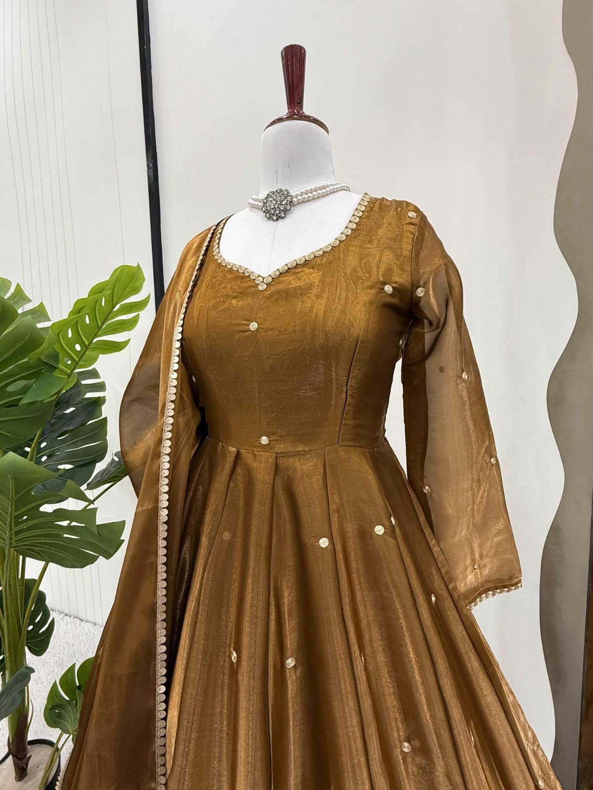 Ready To Wear Salwar Kameez Dupatta Organza Silk Shimmer Pattern Apparel Dress