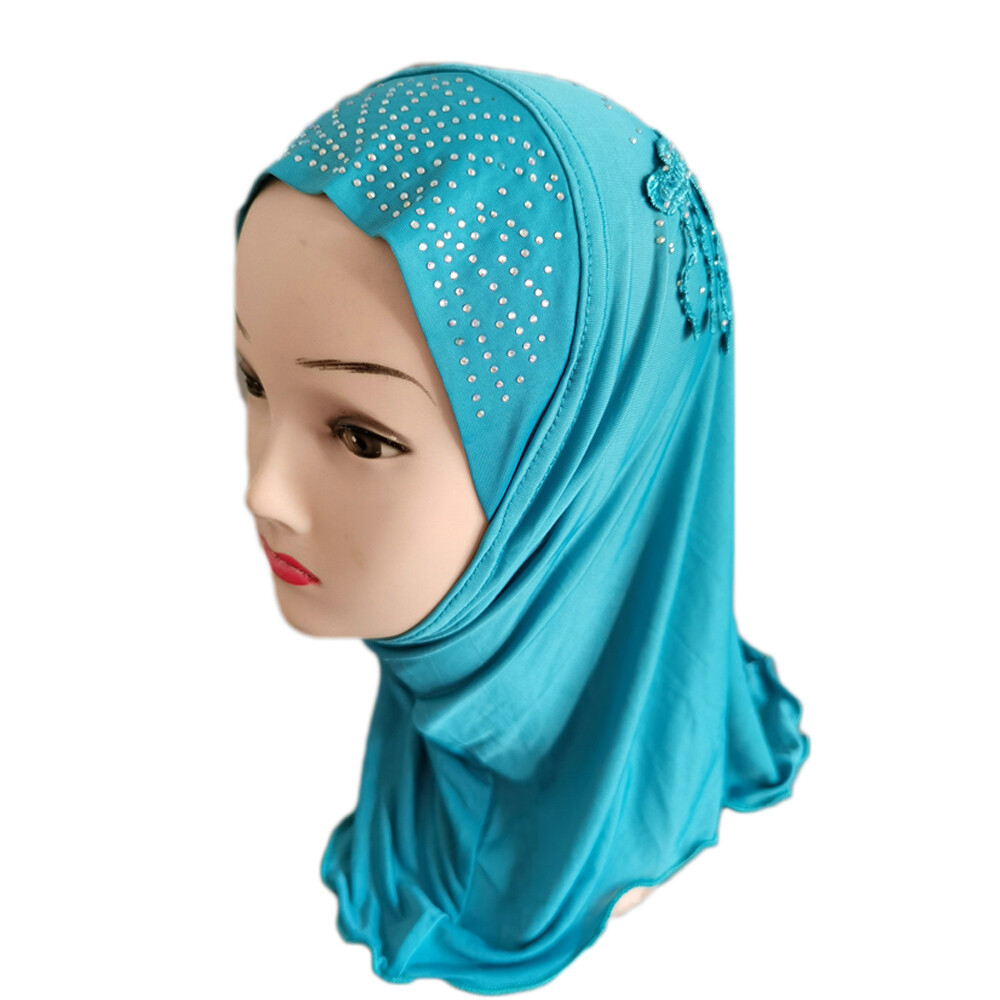 Muslim Kids Girls Hijab Turban One Piece Amira Islamic Wrap Scarf Shawl Cap 2-6Y