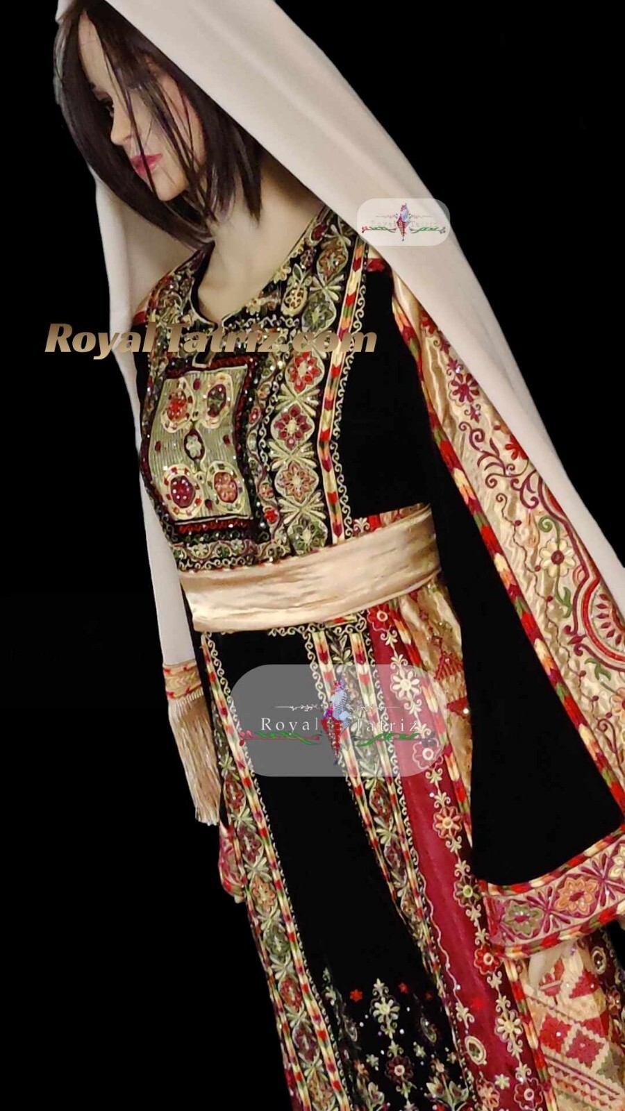 Tatreez Malacca Black Silk Velvet Stoned Embroidered Thobe