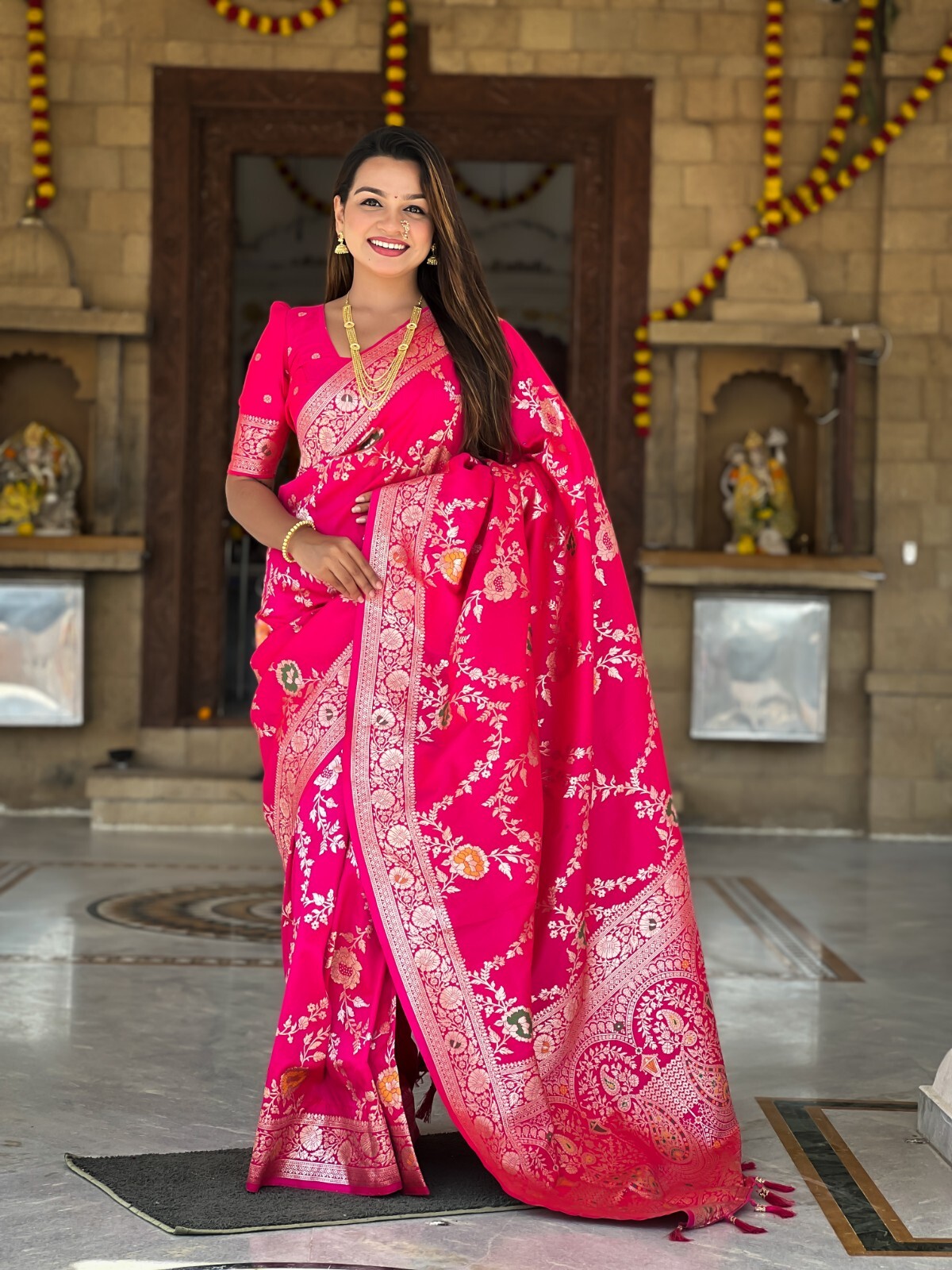 Women Sari Designer Meenakari Weaving Soft Banarasi Silk Indian Traditional Sari