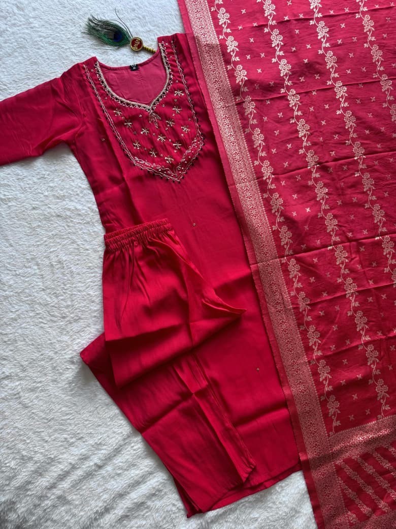 Indian Pakistani Chanderi Kurta Printed Kurti Designer Dress Women Tunic Tomato