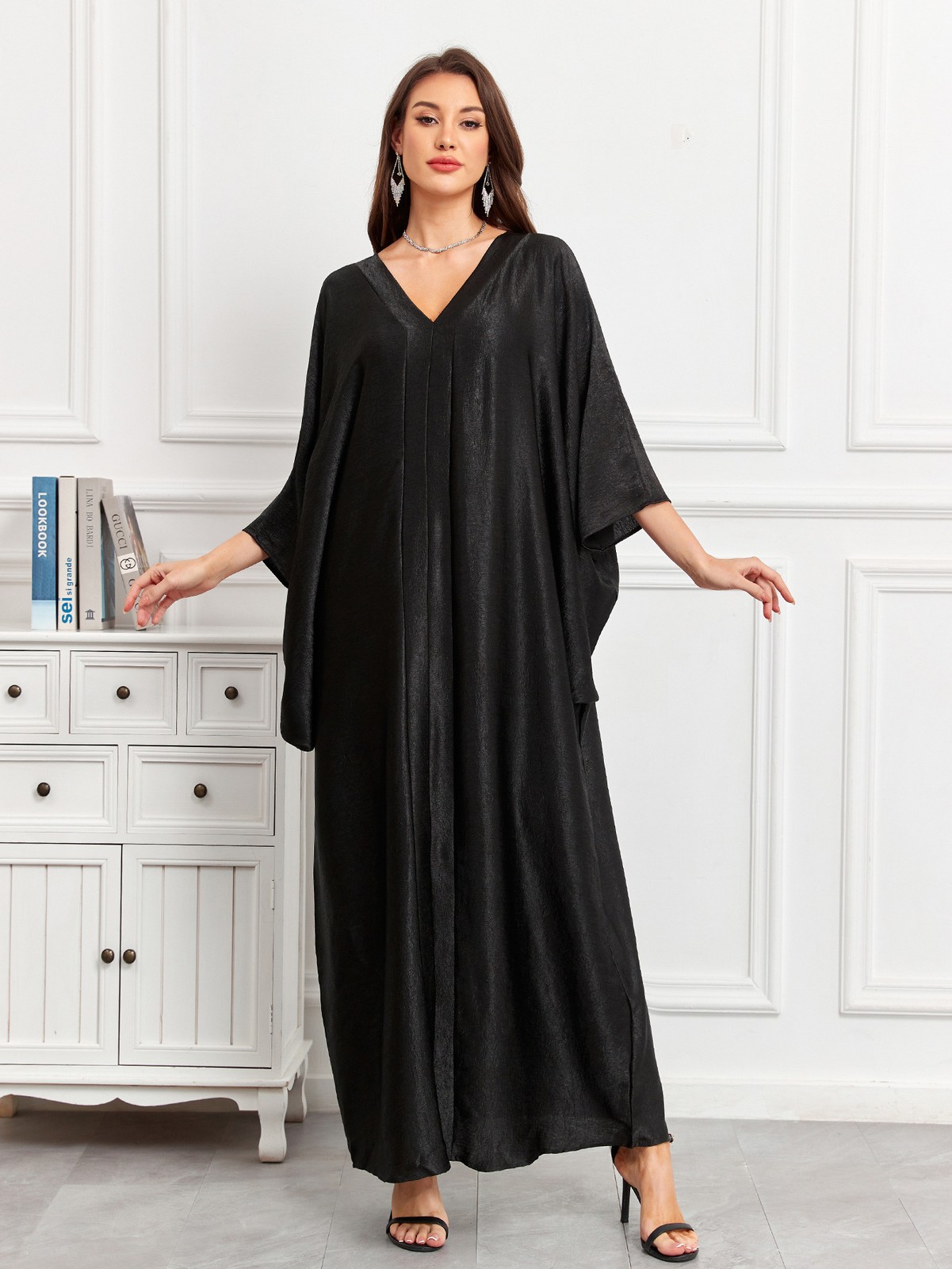 Women Batwing Sleeves Abaya Muslim Loose Solid Color Ramadan Beach Travel Robes