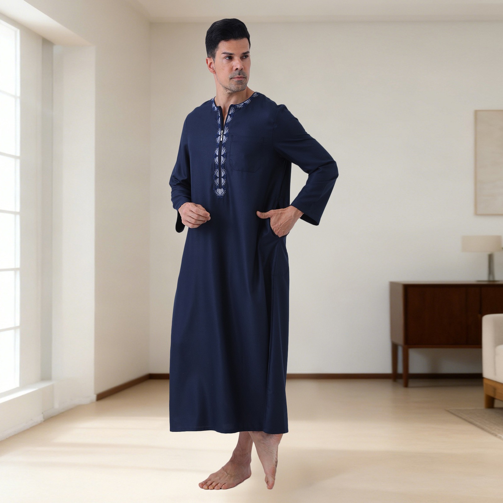 Saudi Muslim Men Dishdasha Jubba Thoub Thobe Abaya Kaftan Dubai Causal Long Robe