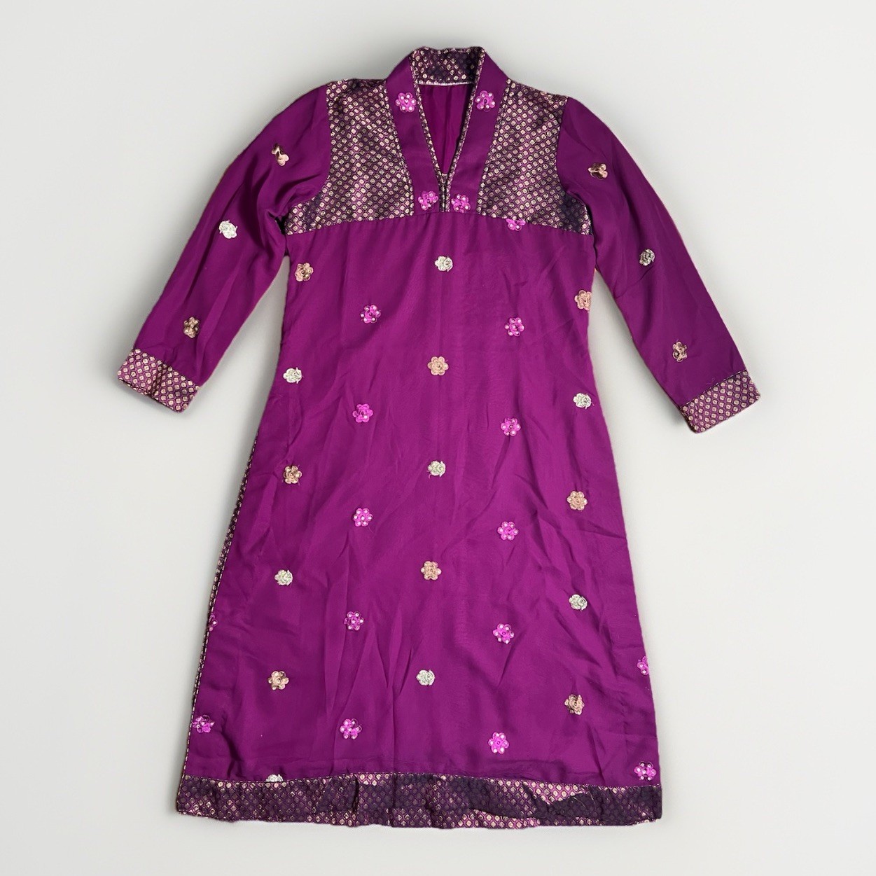 Kameez Kurta Dress Tunic Medium Embroidery Purple Embellished Indian Sequins